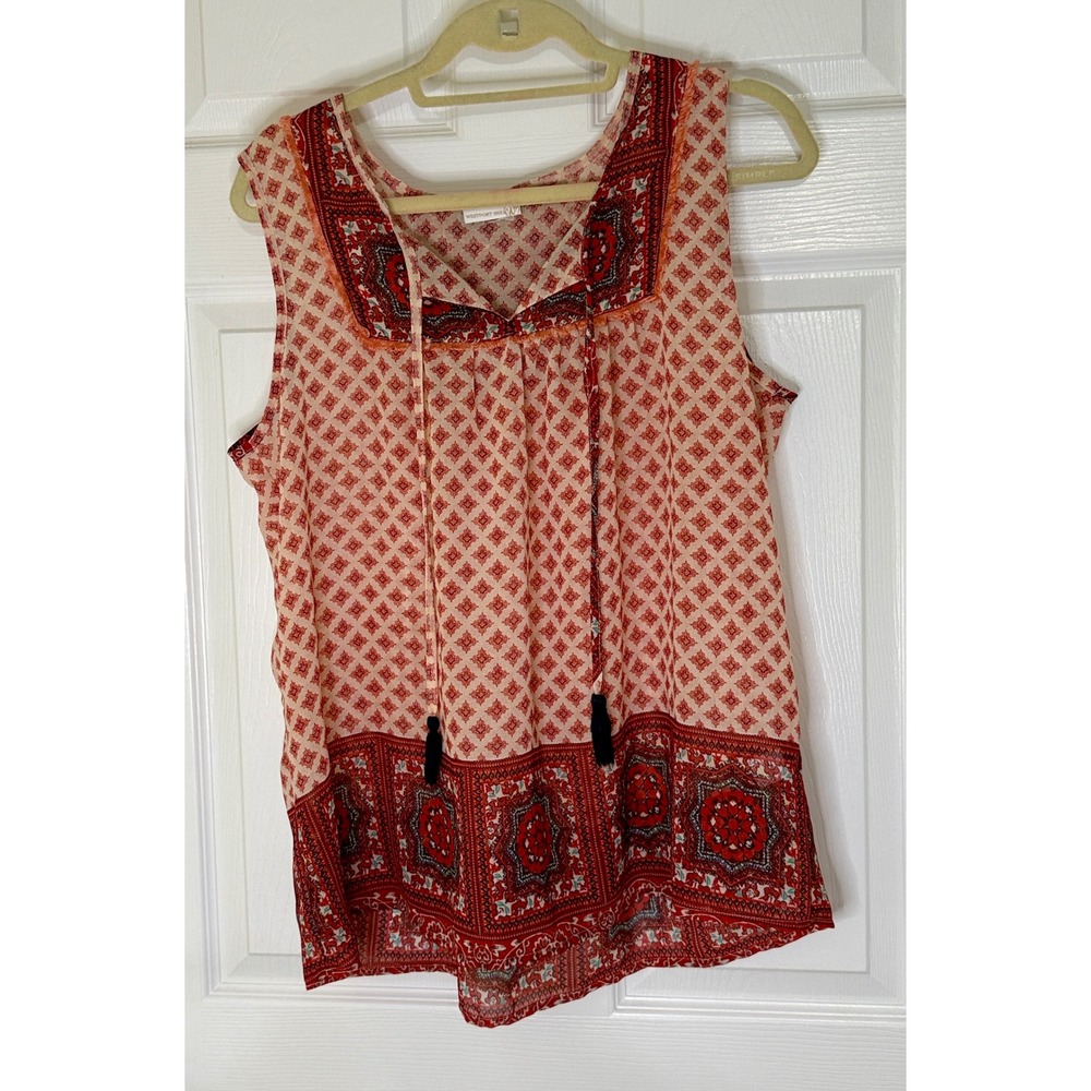 Westport 1962 Sleeveless Top Womens XL Red Boho Festival Geometric Tassel